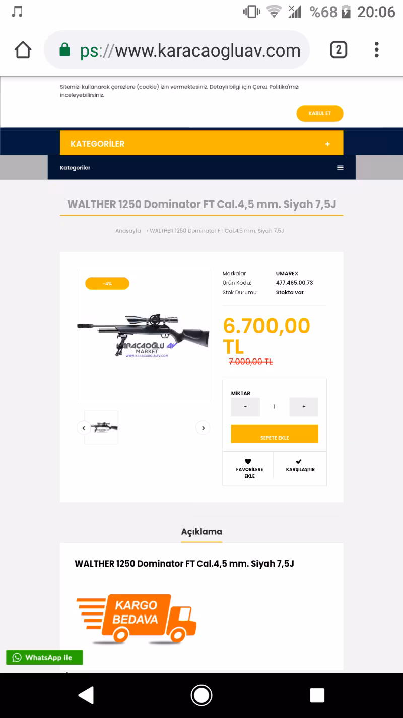 Walther Dominator 1250 Ft 4,5 Cal Havalı Tüfek