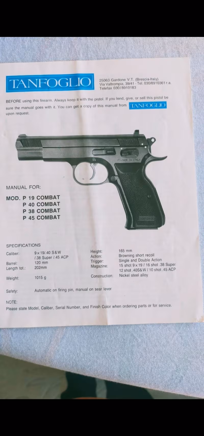 İtalyan Tanfoglio sarsılmaz Memurdan satılık orjinal