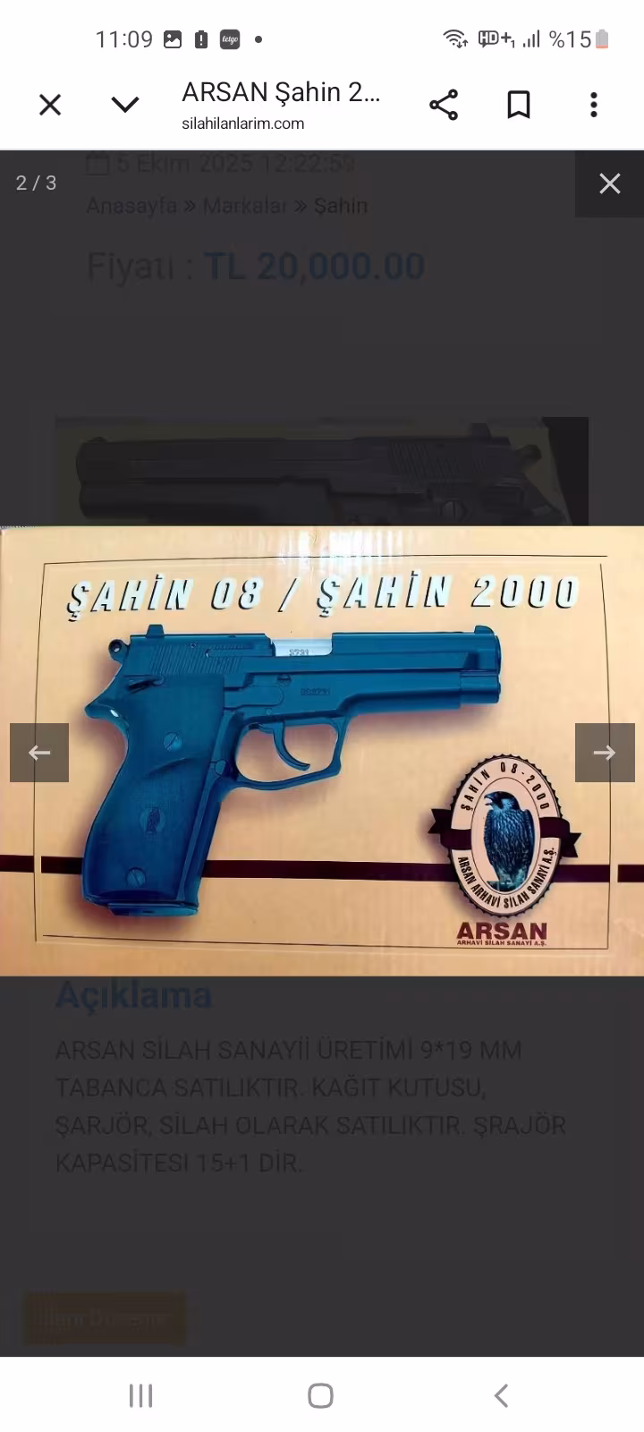 ARSAN Şahin 2000 TABANCA 9.MM