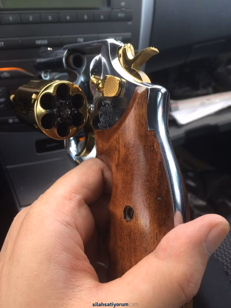 smith wesson 38 lik toplu altın kaplama ahşap kabza